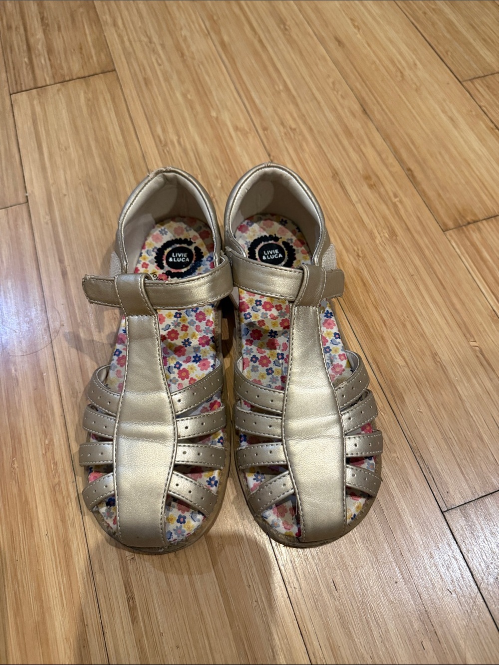 Livie & Luca Metallic Gold Girls' Closed-Toe Fisherman Sandals
